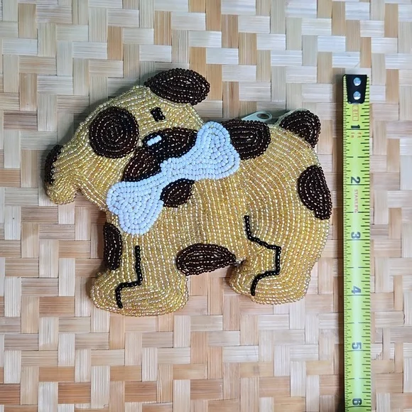 Vintage Beaded Puppy with Bone Coin Purse - Picture 7 of 7